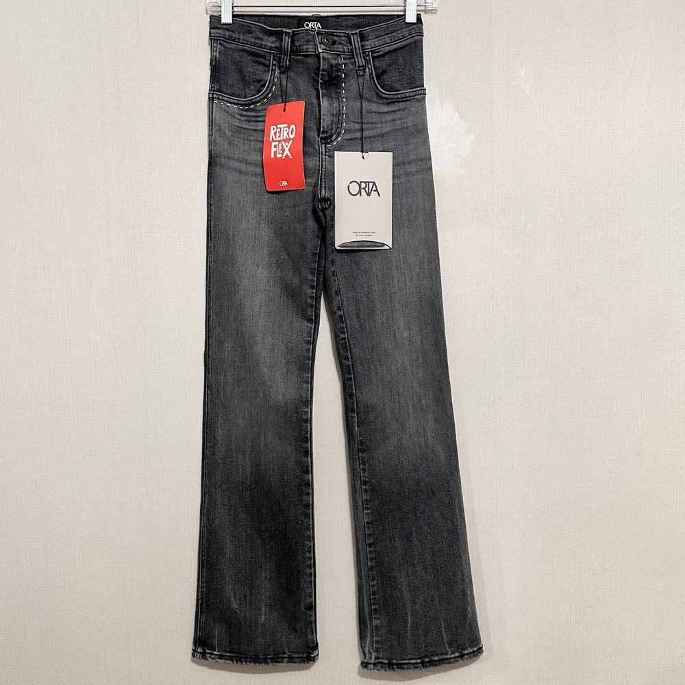 Orta Denim High Waisted Straight Leg Premium Jeans Black Faded Wash 24 in Waist